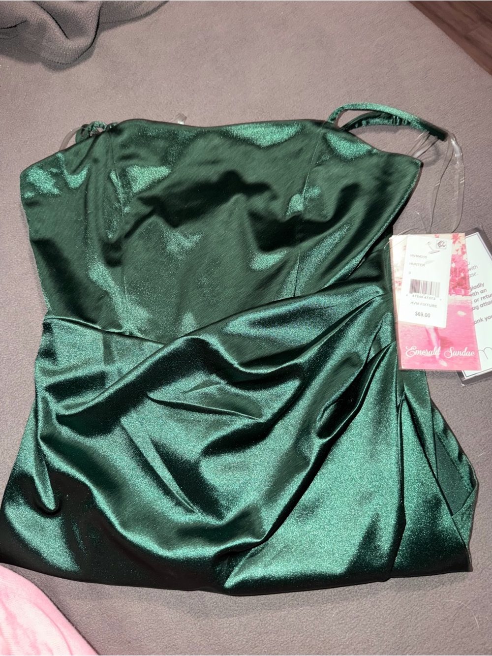Emerald Sundae Satin Strapless Evening Top in Emerald Green